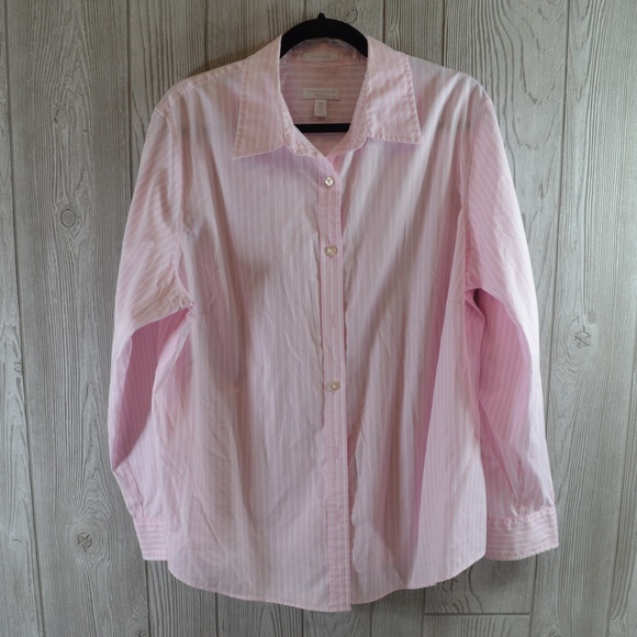 Charter Club Tops - Long Sleeve Button Down Pink Blouse PLUS SIZE 1X